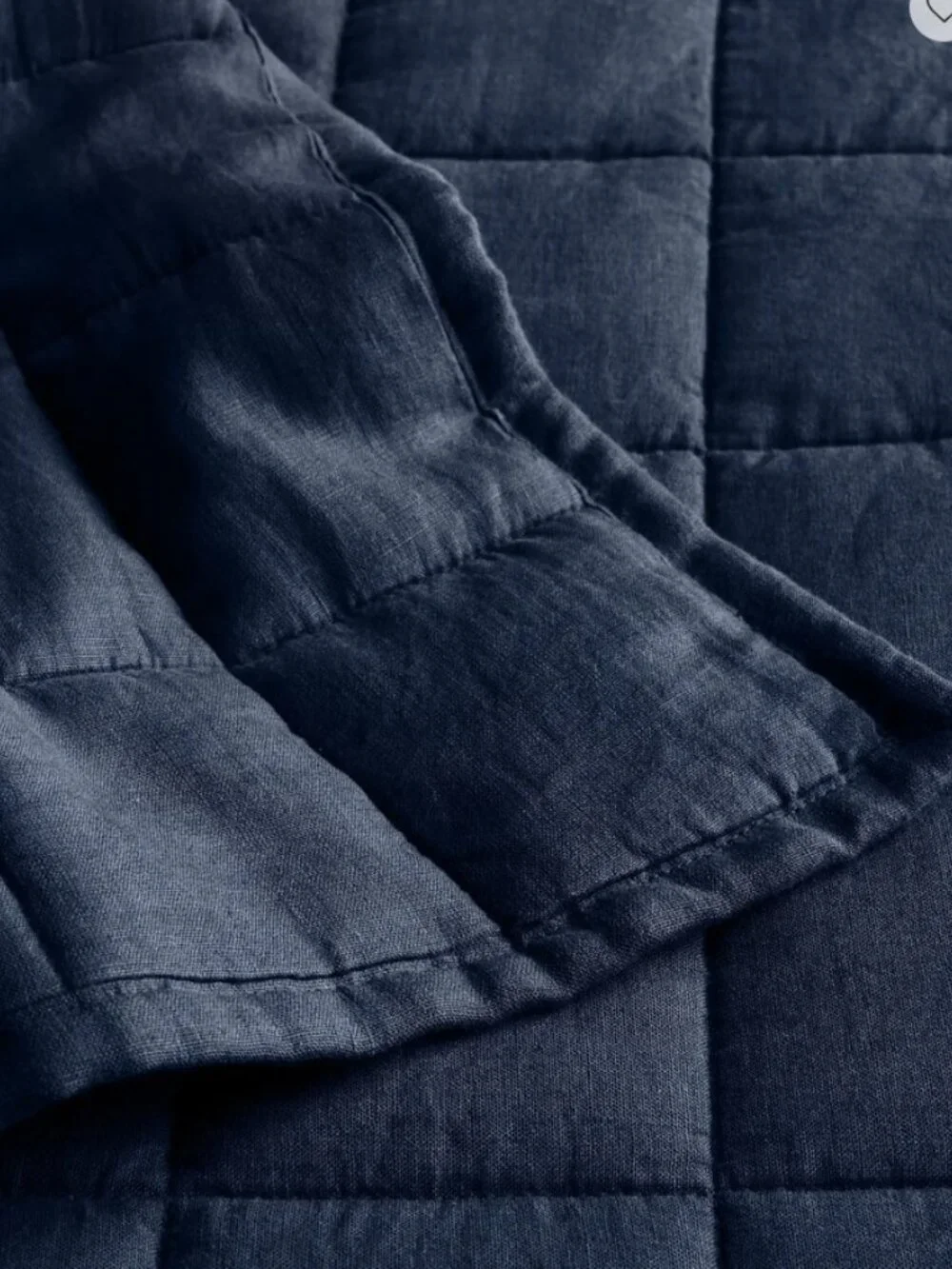 Quince - King 'European Linen Box Quilt' Set with shams, Navy Blue